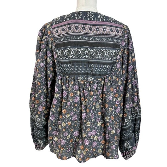 Lucky Brand Bohemian Hippie Retro 70s Lace Up Peasant Blouse Size Large - Picture 9 of 15